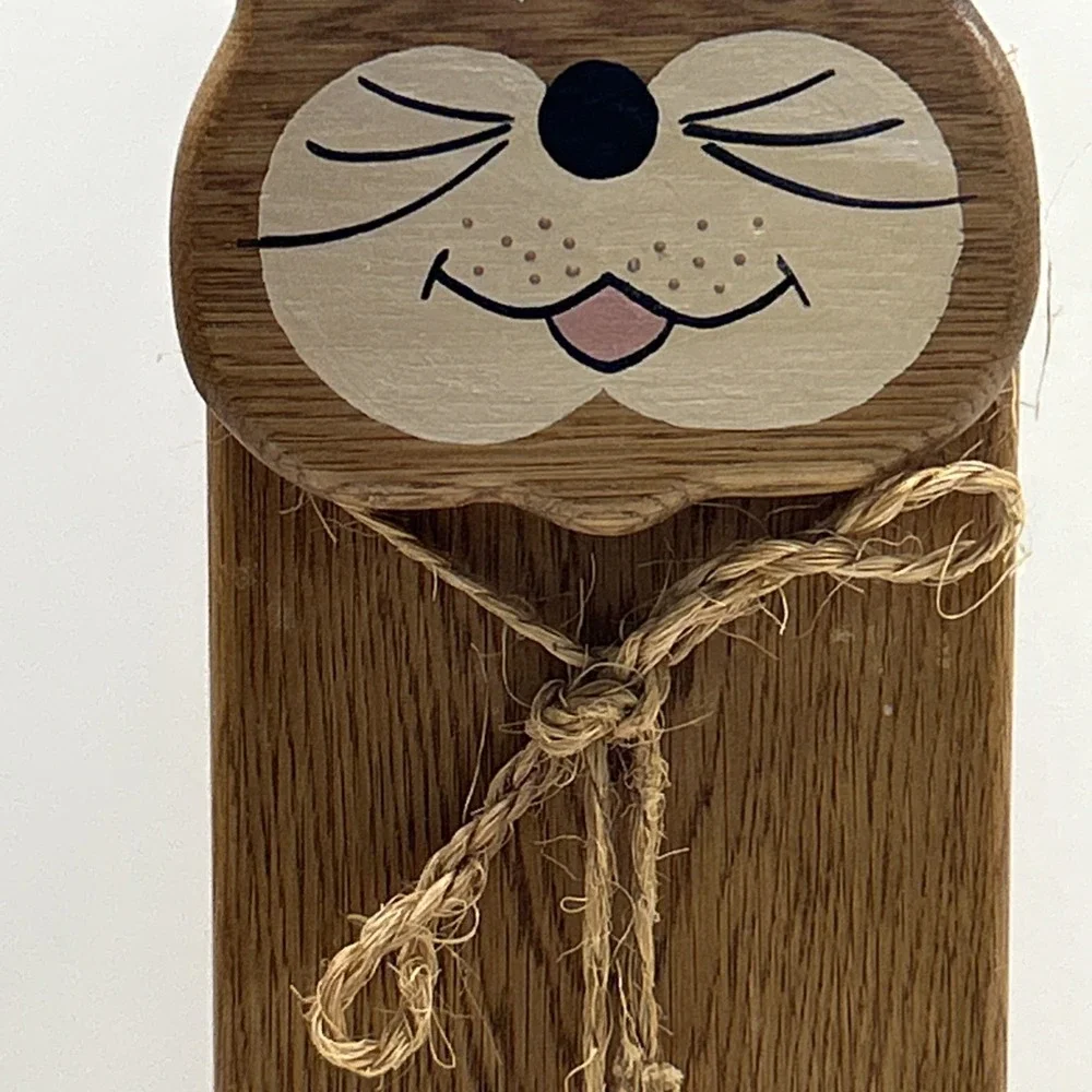 Vintage Handmade 80s Wood Cat Spare Toilet Paper Rolls Holder Cottagecore Granny